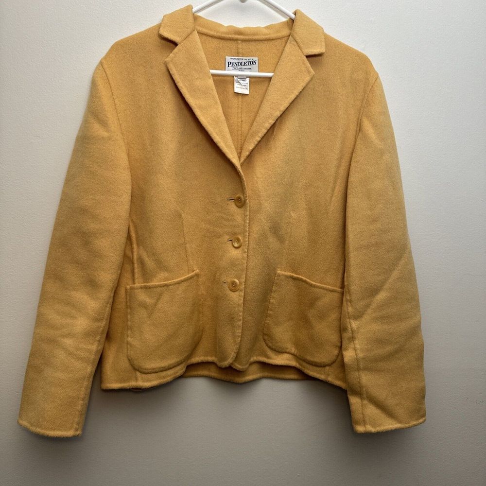 PENDLETON Blazer Petite Large Yellow Merino Wool Jacket Button Pockets Butternut